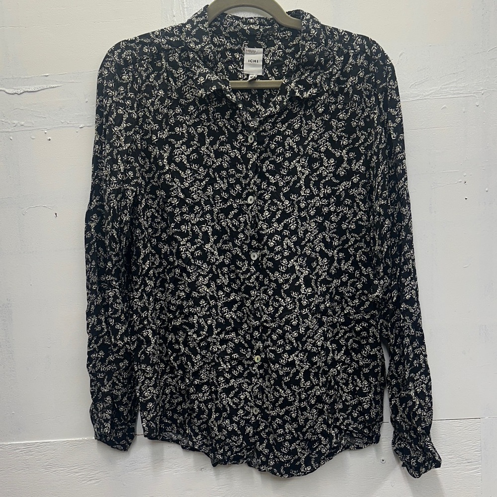 ICHI Black and White Floral Shirt - Size 42